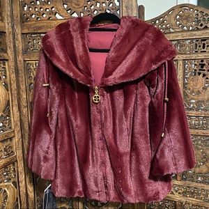 NWT Iman Burgundy Faux Fur reversible coat sz m